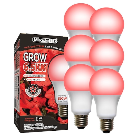 Miracle Led 6.5KK Pro-Pack Indoor Grow Light Bulb, 6500K Red Spec. Replace 150W Grow Bulbs, 6PK 801894